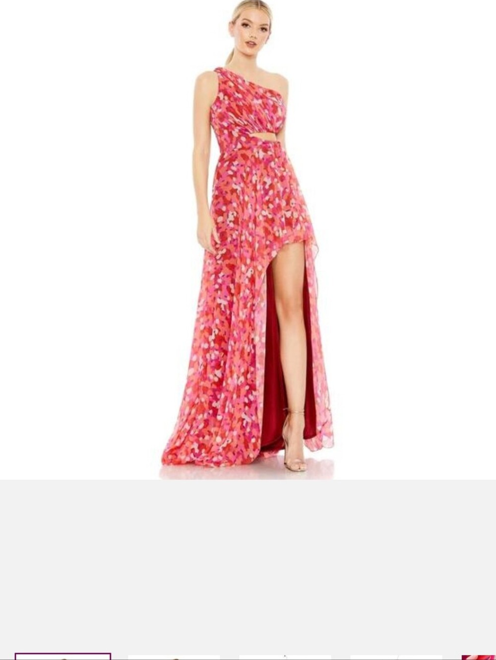 Mac Duggal 9160 Pink‎ Multi Printed One Shoulder Cut Out Hi-Low Gown Size 12 NWD